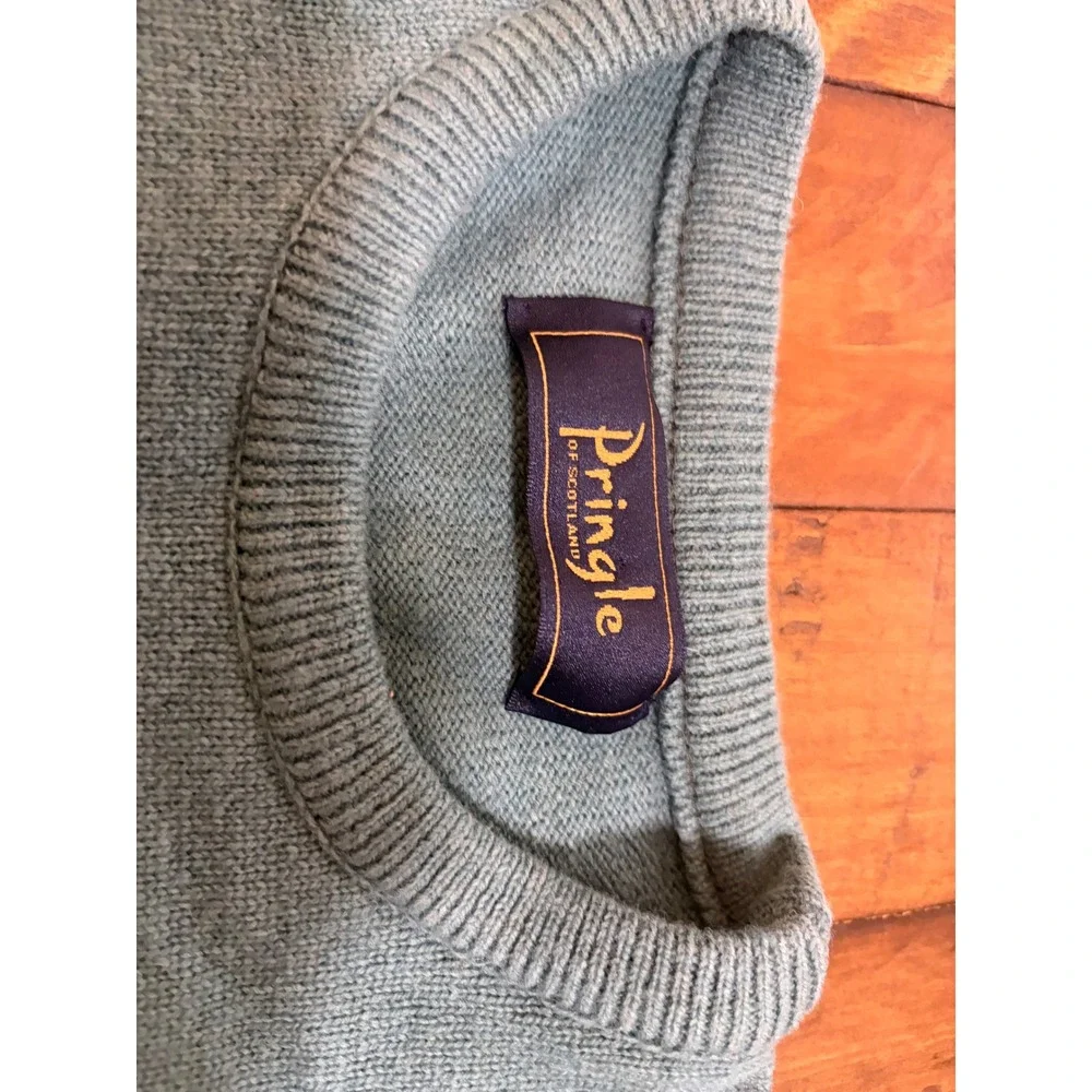 Pringle of Scotland Mens Large Teal Pure New Wool Crewneck Sweater Made Scotland - Picture 3 of 10